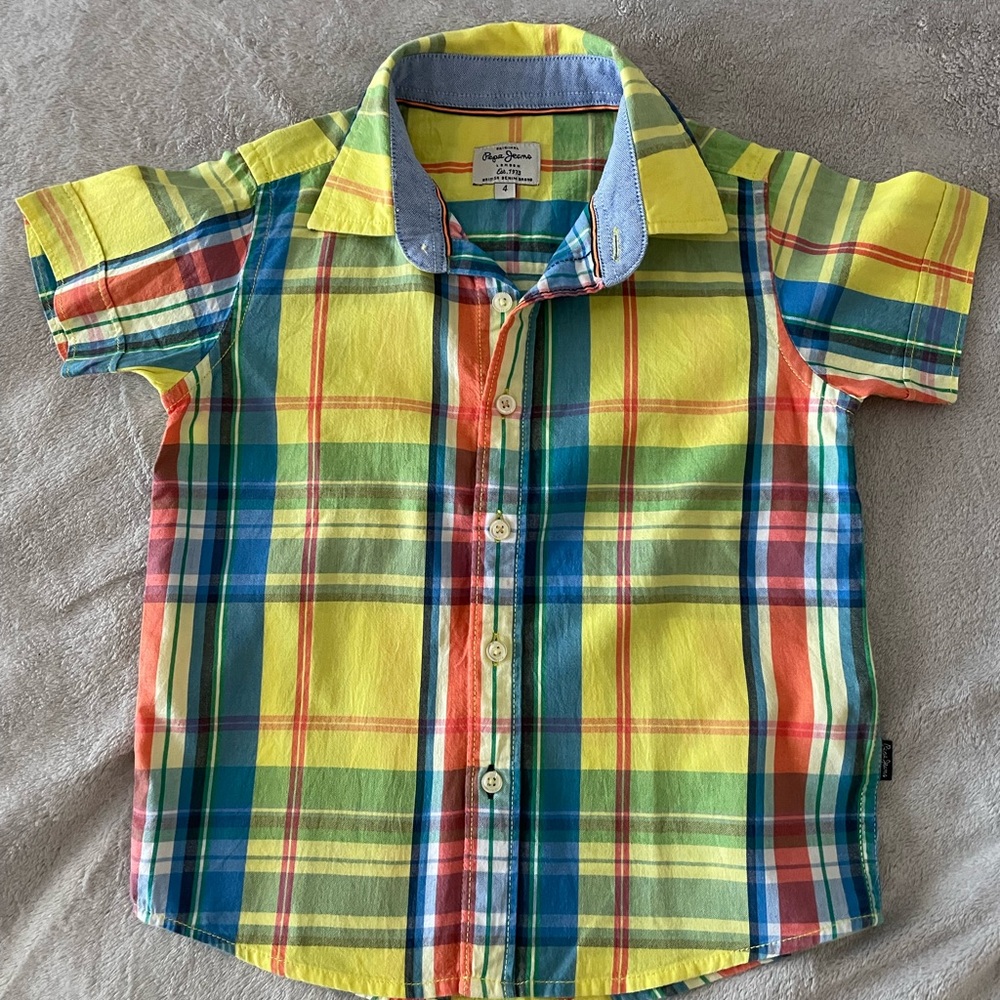 Boys Pepe Jeans Yellow and Green Button Down Shirt